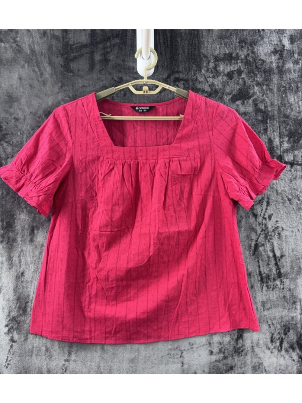 Bloomchic Womens Size 12 Pink Cotton Eyelet Square Neck Ruffle Sleeve Blouse